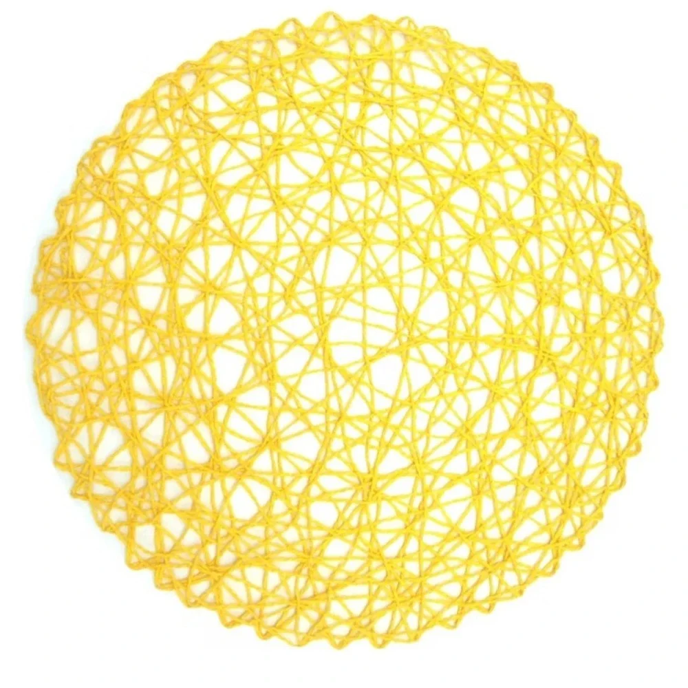 Set of 3 Round Yellow Woven Paper Placemats 12 Inch Circular Boho Summer Beach